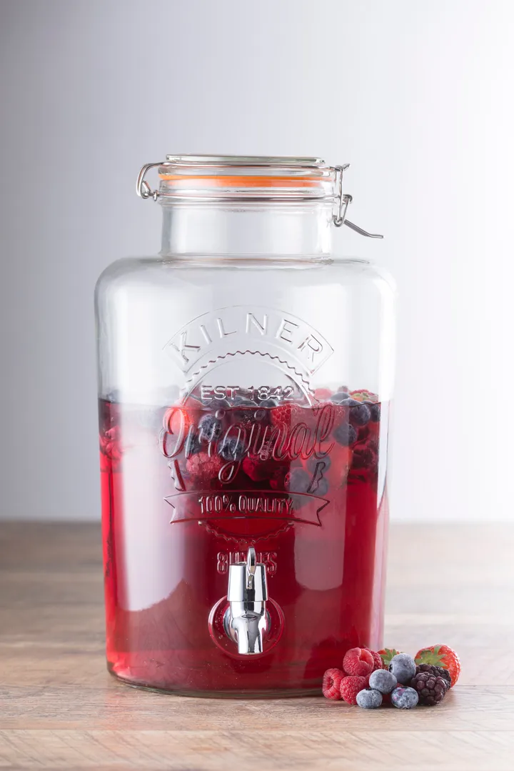 Kilner drikkedispenser med tappekran - Klar-rustfritt stål, 8 L - Kilner