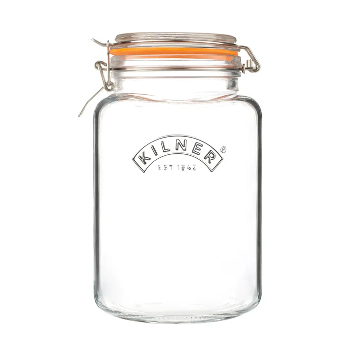 Kilner firkantet konserveringsglass med bøyle - Klar-rustfritt stål, 3 L - Kilner