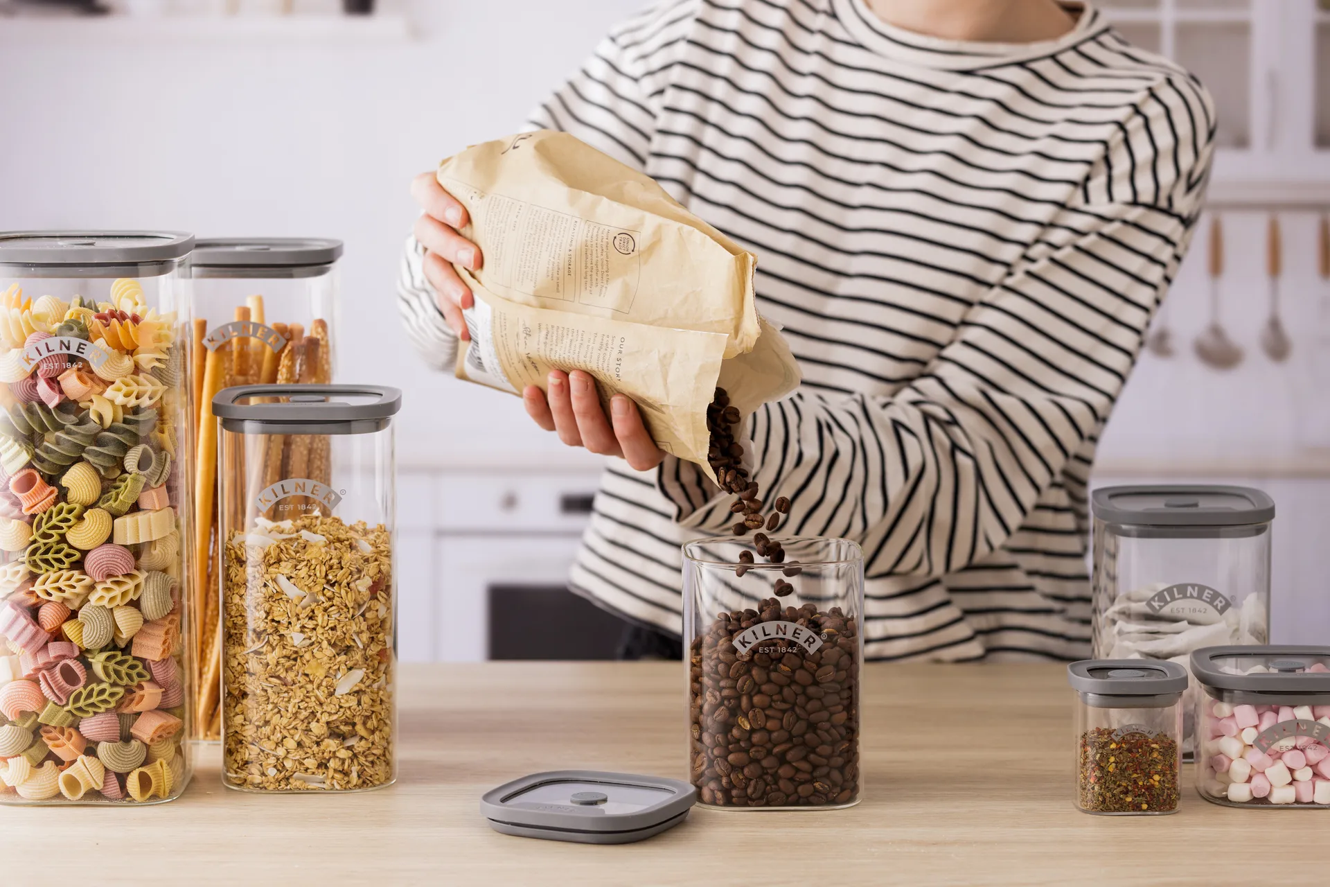 Kilner FRESH oppbevaringskrukke, Klar-grå, 1,5 L Kilner