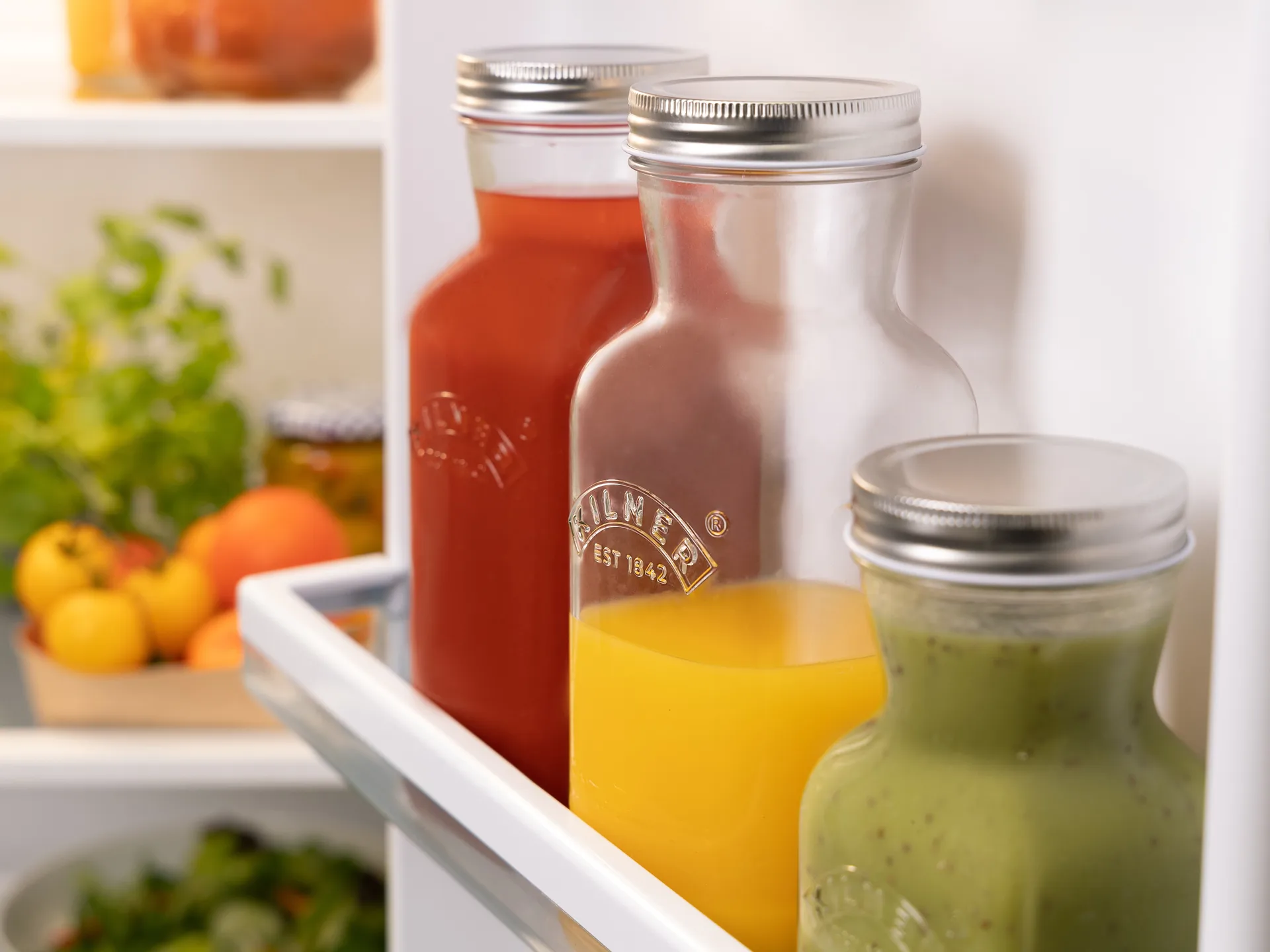 Kilner juice- og sausflaske, Klar-rustfritt stål, 1 L Kilner