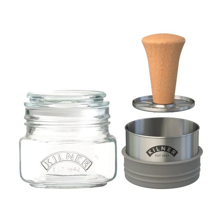 Kilner Mash & Store oppbevaringskrukkesett - Klar-rustfritt stål-tre, 0,5 L - Kilner