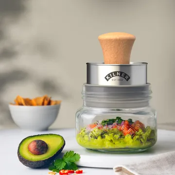 Kilner Mash & Store oppbevaringskrukkesett - Klar-rustfritt stål-tre, 0,5 L - Kilner