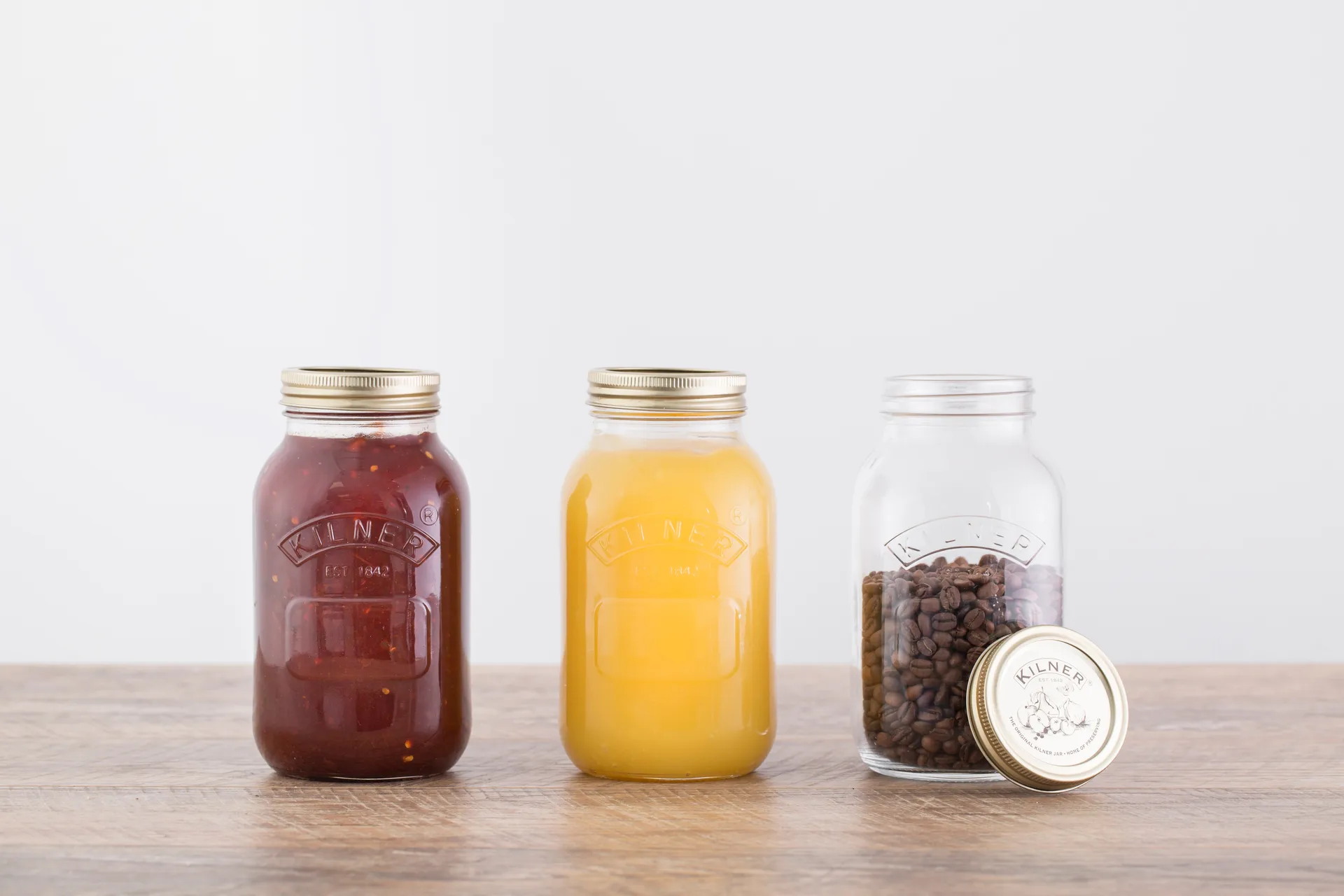 Kilner rund konserveringsglass, Klar-gull, 1 L Kilner