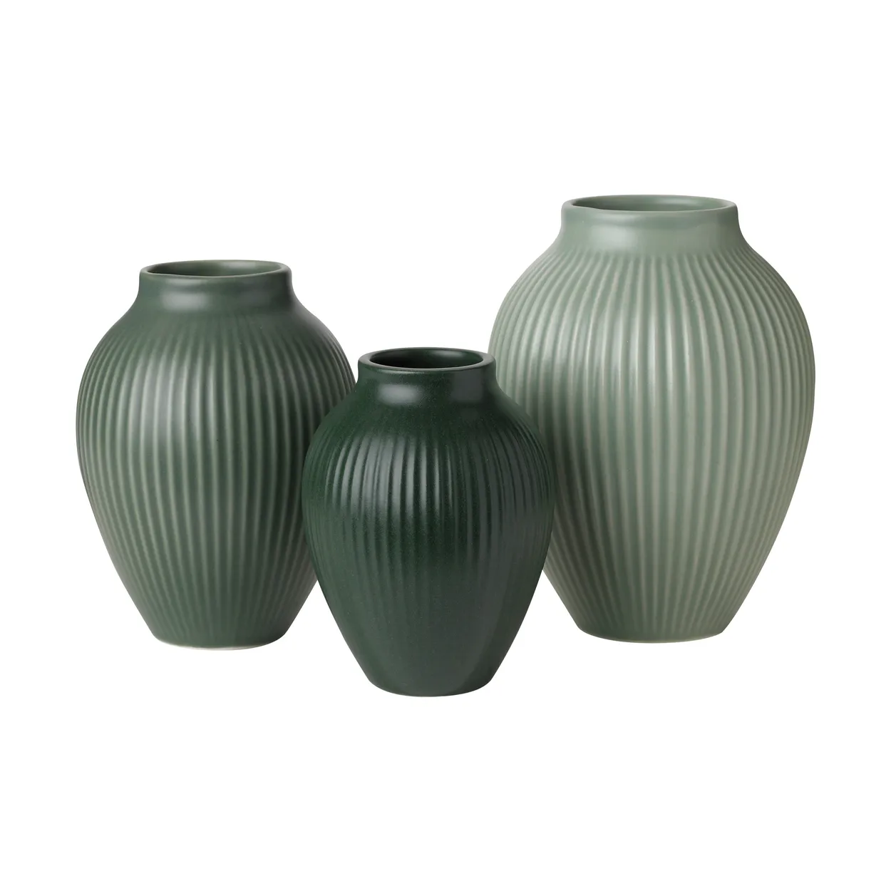 Knabstrup Keramik Knabstrup mini vase ripple matt 3-deler Misty green-celadon green-dark green