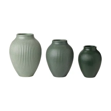 Knabstrup mini vase ripple matt 3-deler - Misty green-celadon green-dark green - Knabstrup Keramik