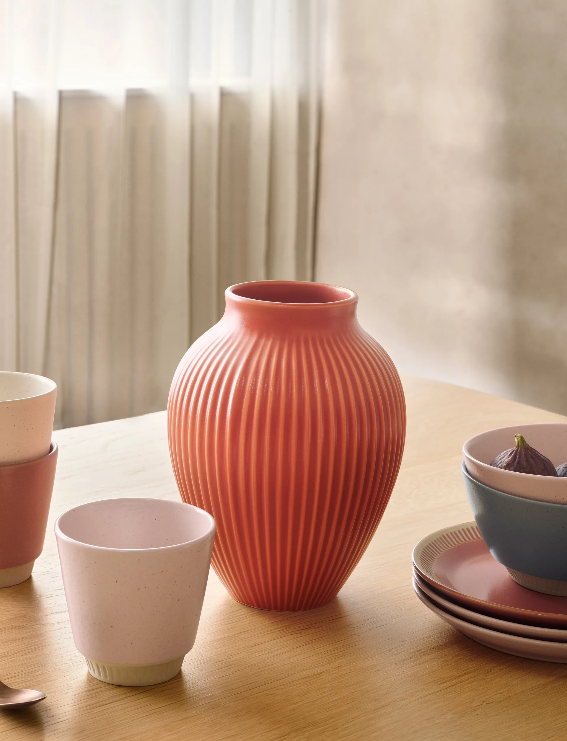 Knabstrup riflet vase 27 cm, Coral Knabstrup Keramik