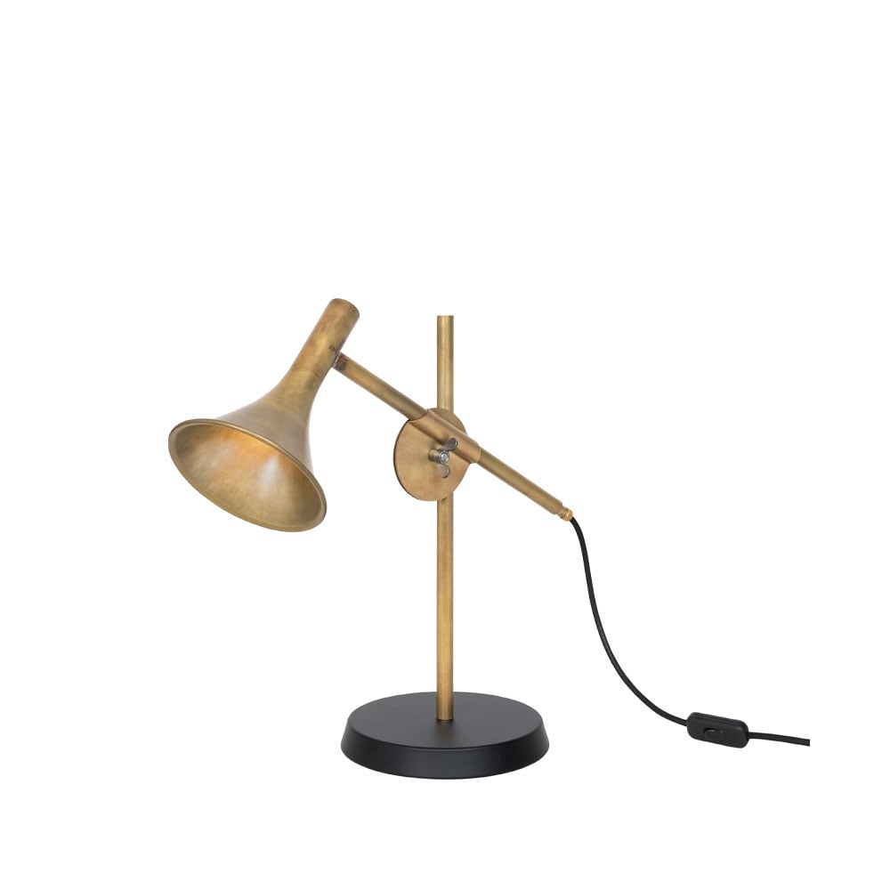 Konsthantverk Megafon bordlampe ubehandlet messing, sort fot
