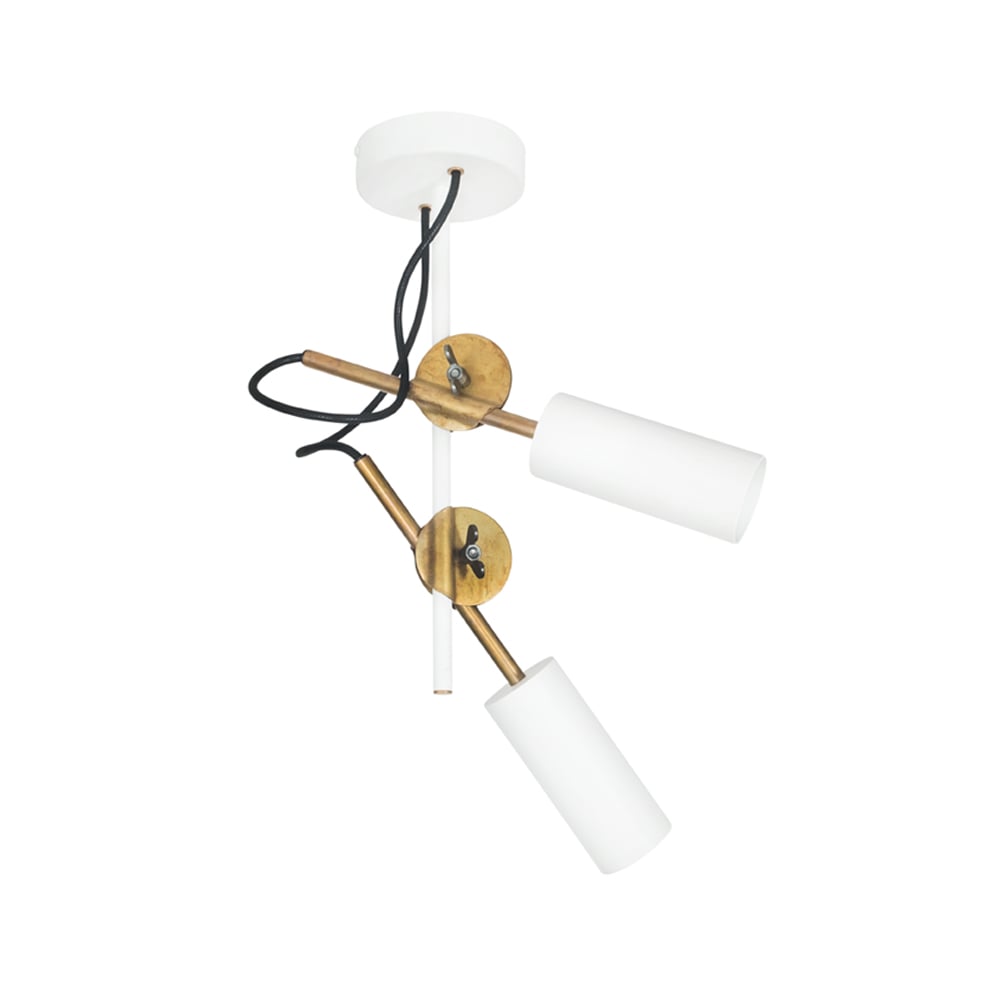 Konsthantverk Stav taklampe hvit/ubehandlet messing, spot 2-lys