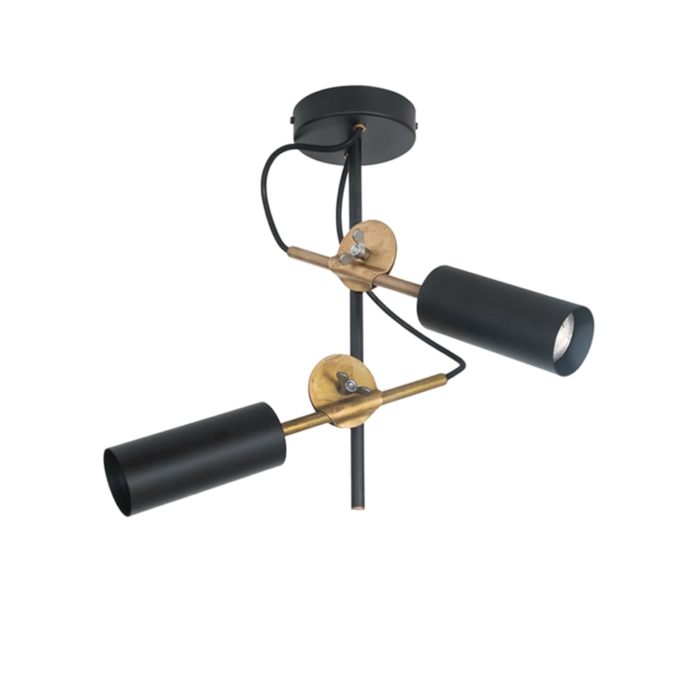 Konsthantverk Stav taklampe sort/ubehandlet messing, spot 2-lys
