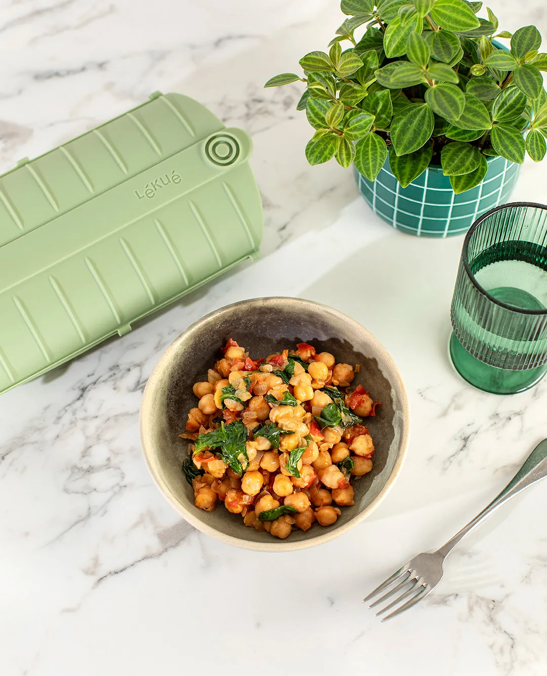 Lékué dampkoker, Grønn, med brett, 2-pakning Lékué