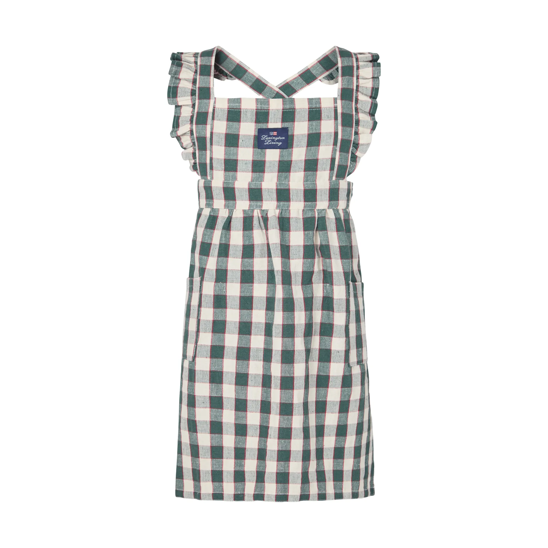 Checked bomull/lin barneforkle, Green-Light beige-red, 4-6 år Lexington