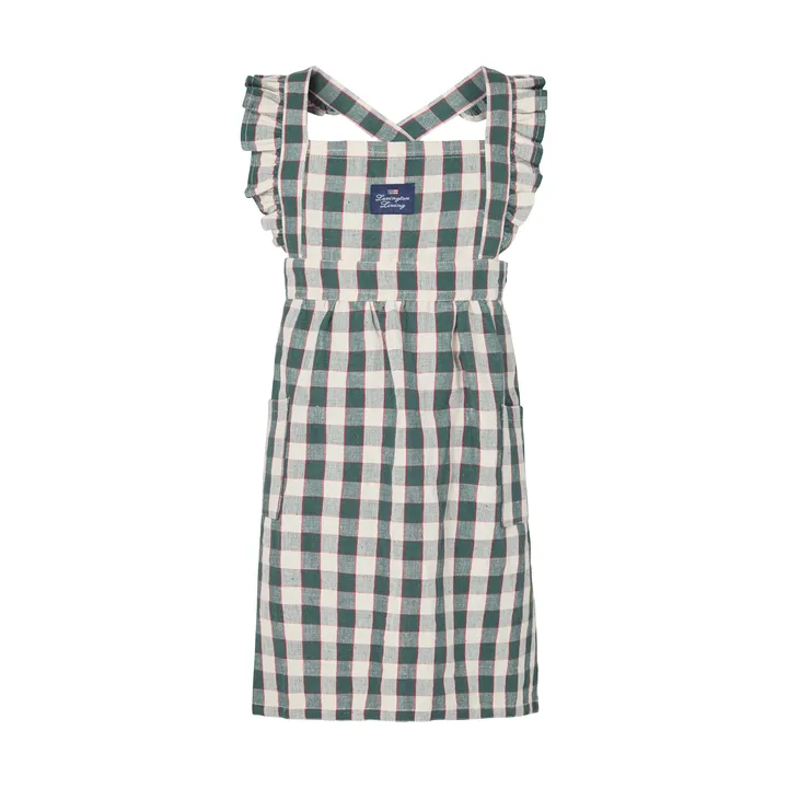 Checked bomull/lin barneforkle - Green-Light beige-red, 4-6 år - Lexington