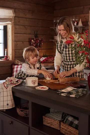 Checked bomull/lin barneforkle - Green-Light beige-red, 4-6 år - Lexington