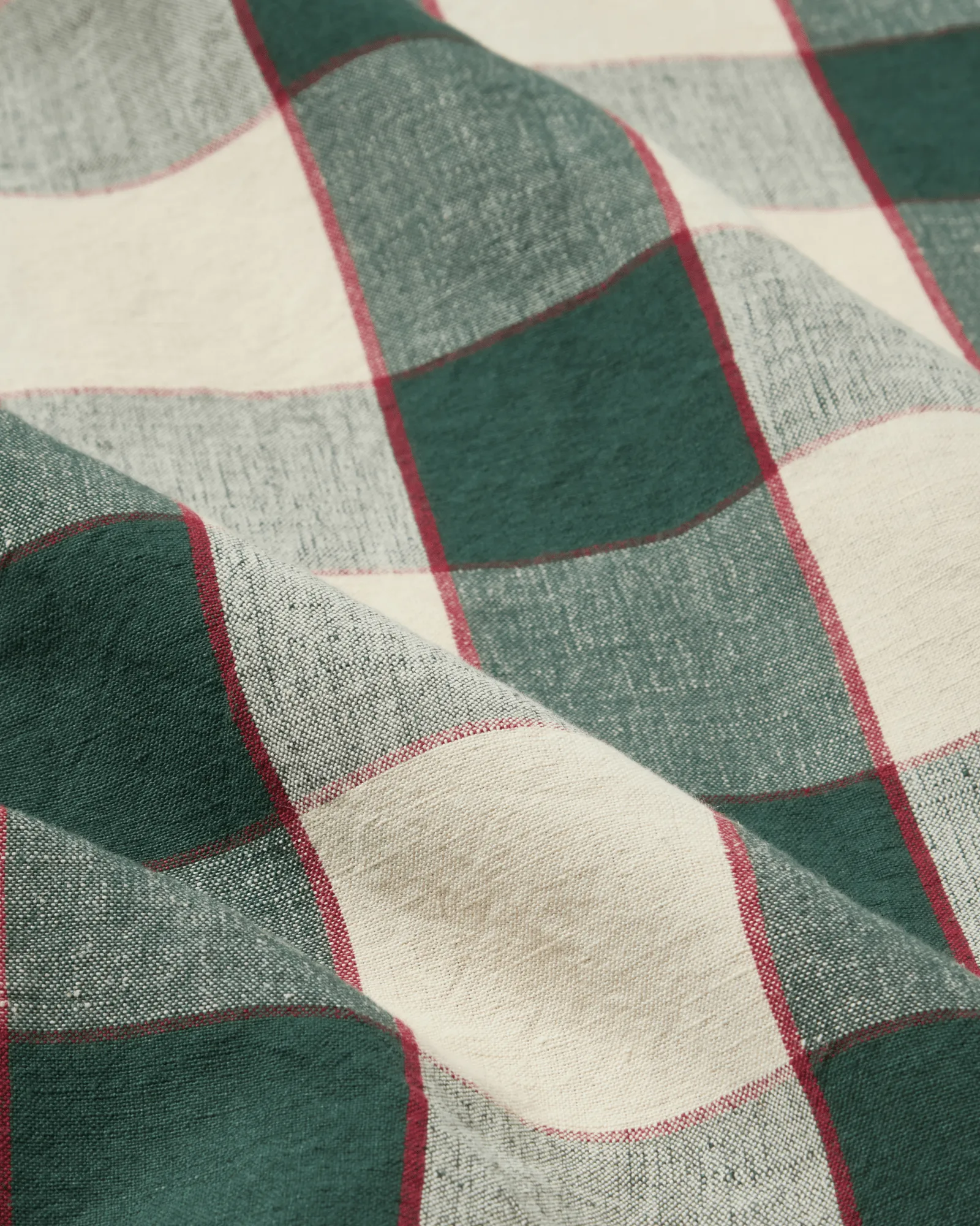 Checked Cotton Linen duk 150 x 250 cm, Green-light beige-red Lexington