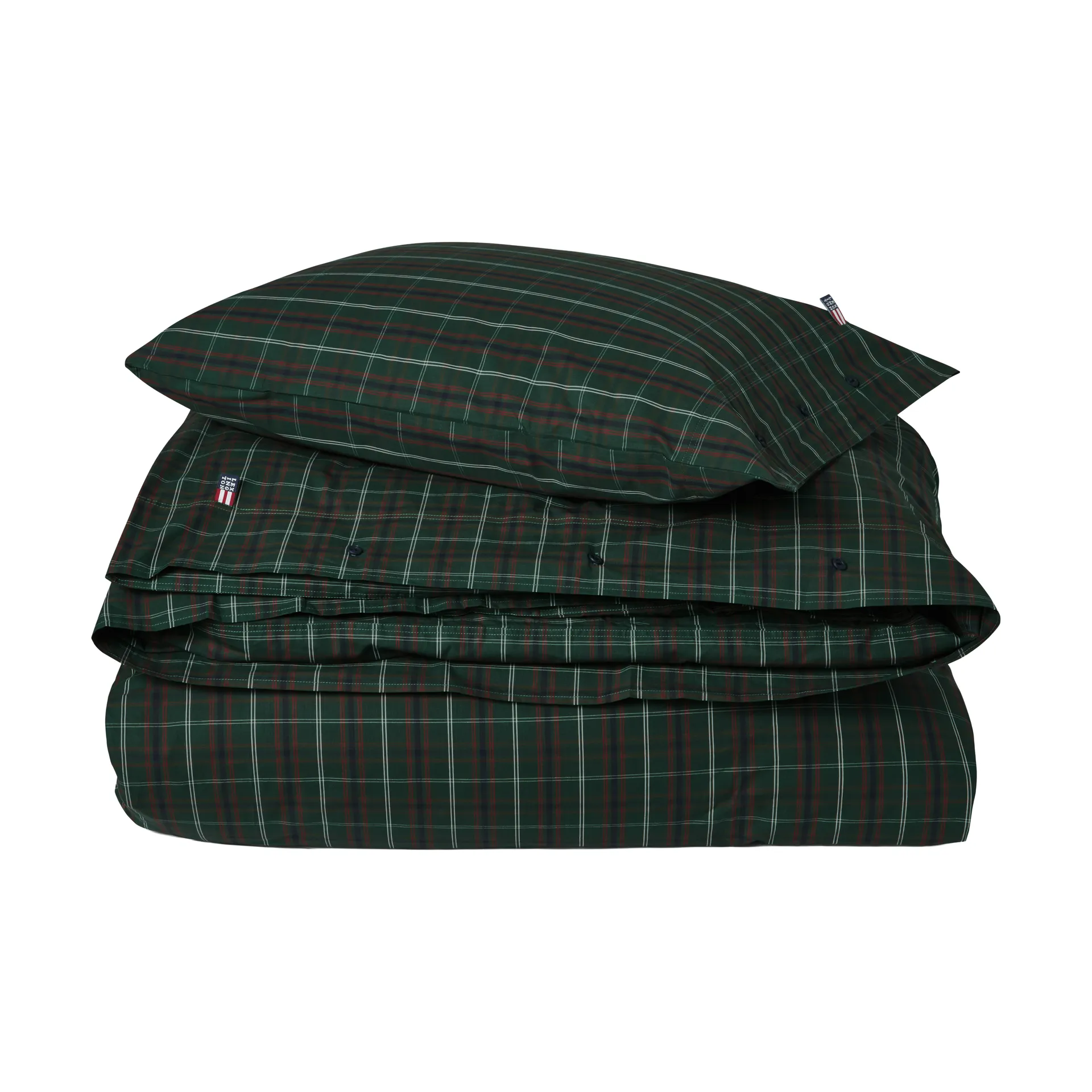 Lexington Checked cotton percale sengesett Green-navy, 2 stk 50x60 cm/1 stk 220x220 cm