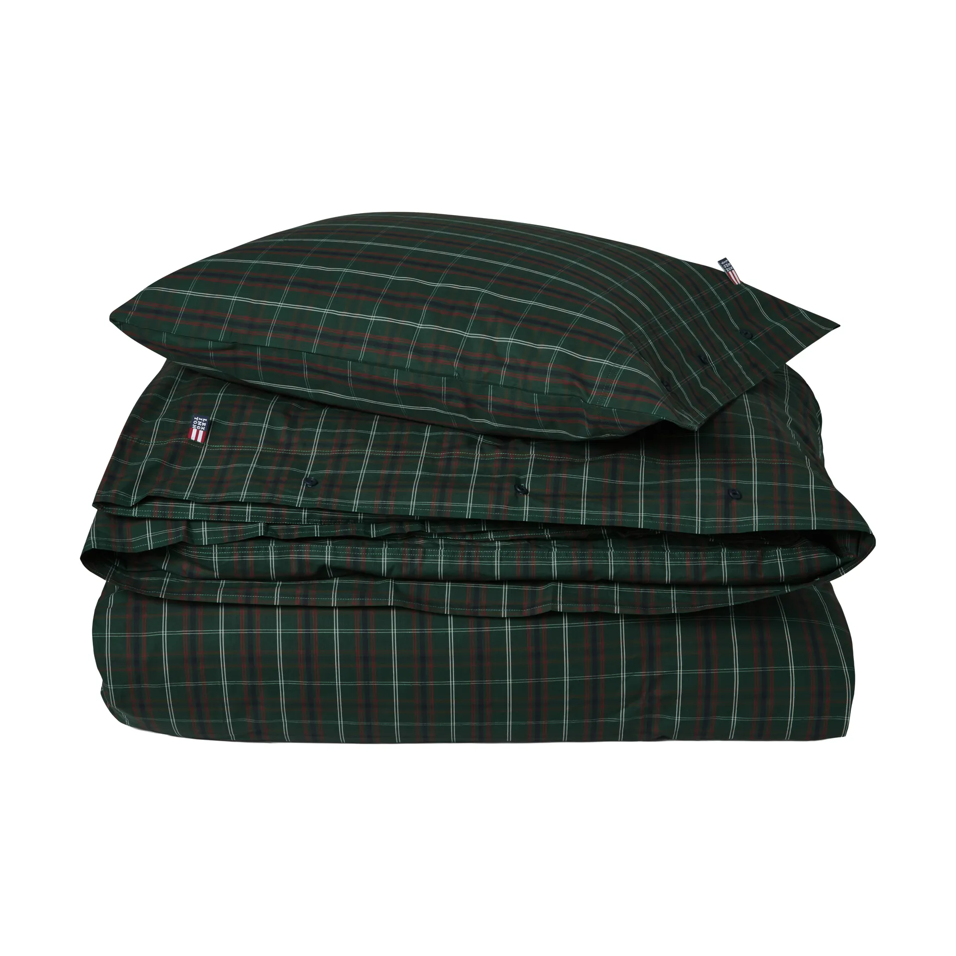 Lexington Checked cotton percale sengesett Green-navy, 50x60 cm/150x210 cm