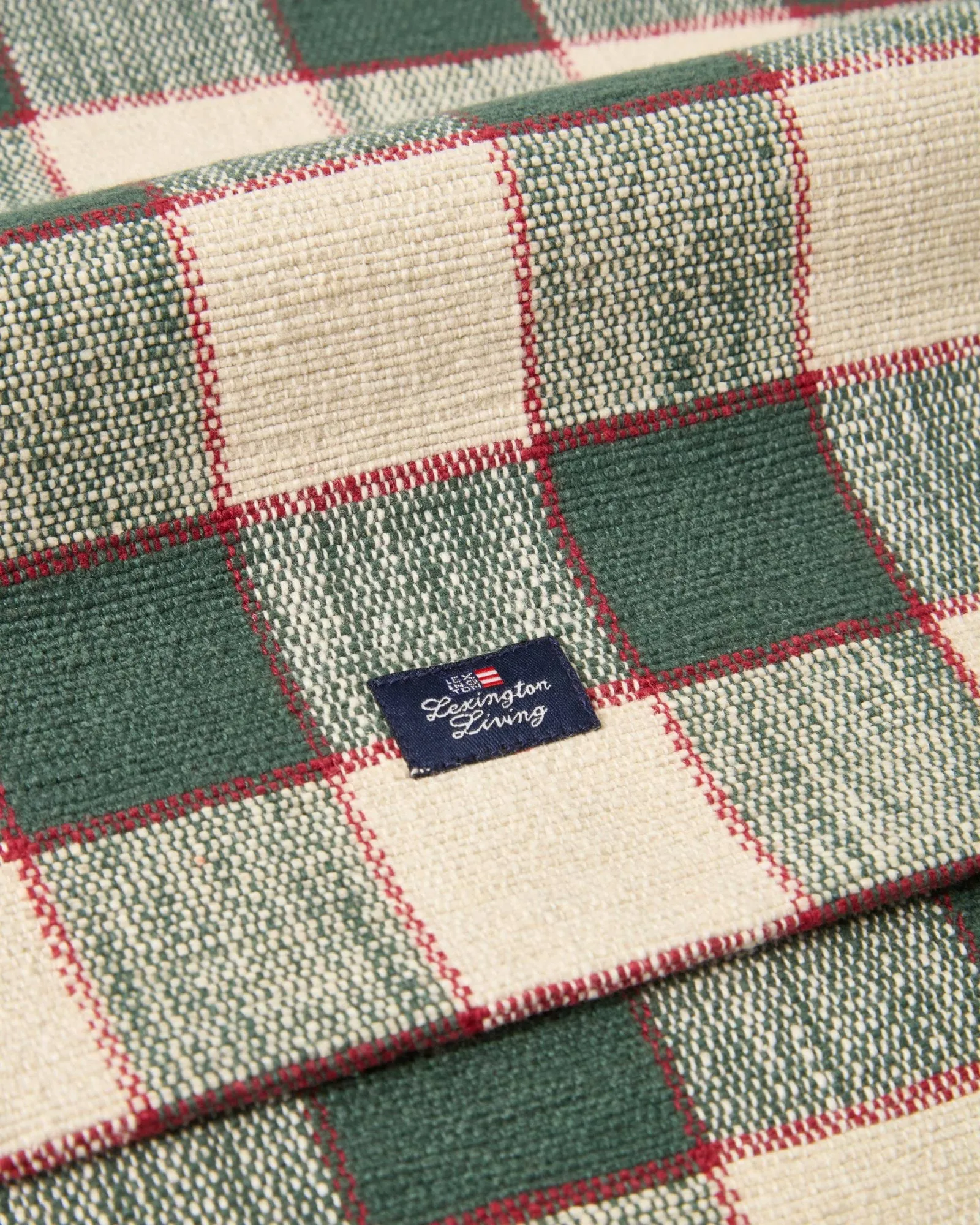 Checked økologisk bomull løper, Green-Light beige-red, 50x150 cm Lexington