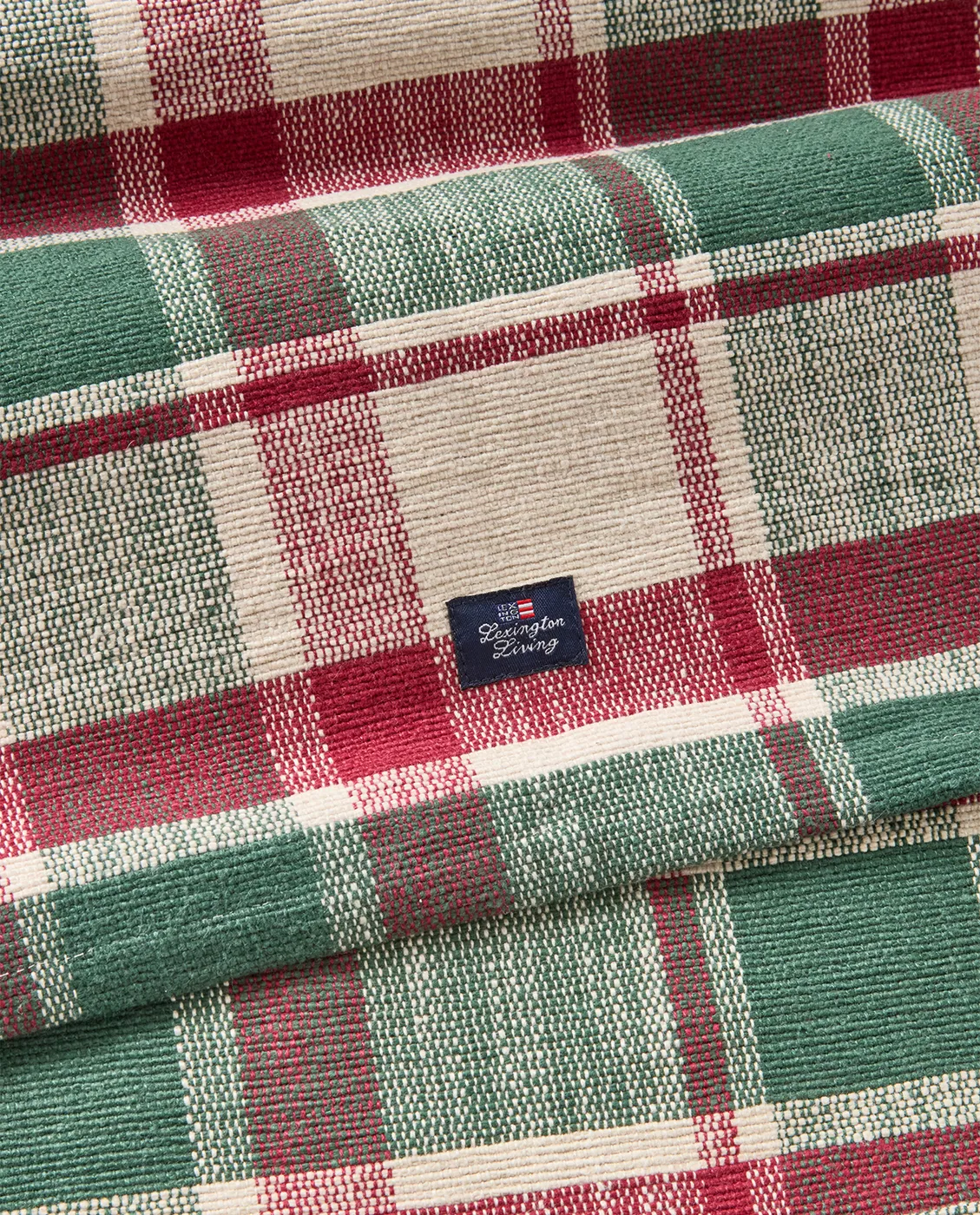 Checked økologisk bomull løper, Green-red-beige, 50x150 cm Lexington