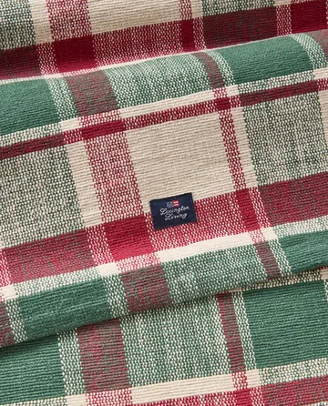 Checked økologisk bomull løper - Green-red-beige, 50x150 cm - Lexington