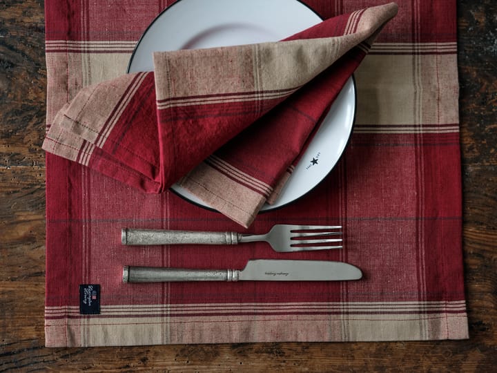 Checked Linen-Cotton bordbrikke 40x50 cm, Rød-beige Lexington
