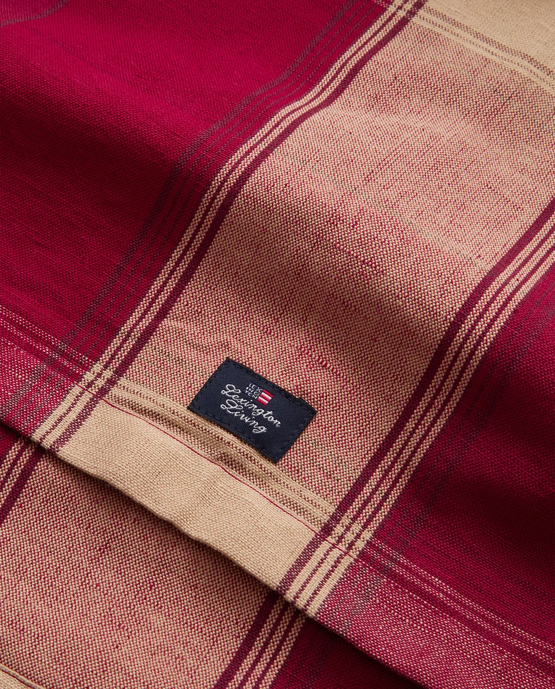 Checked Linen-Cotton bordsløper 50x250 cm, Rød-beige Lexington