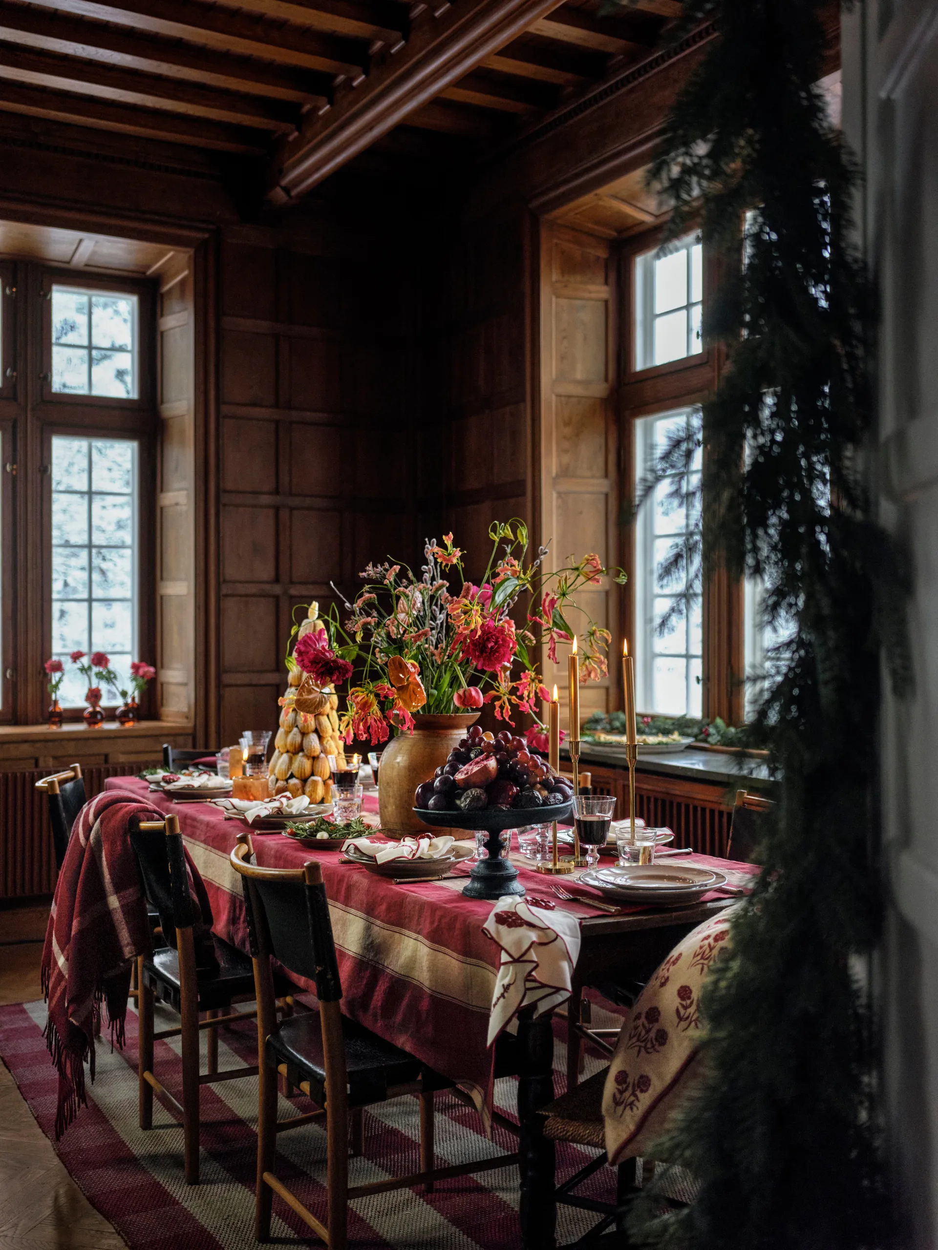 Checked Linen-Cotton duk 150x250 cm, Rød-beige Lexington