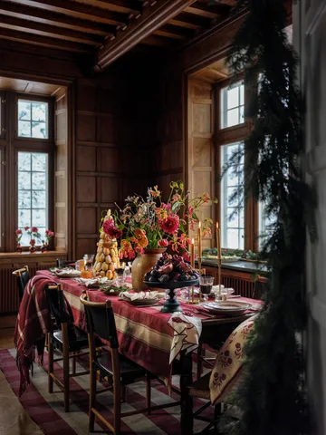 Checked Linen-Cotton duk 150x250 cm - Rød-beige - Lexington