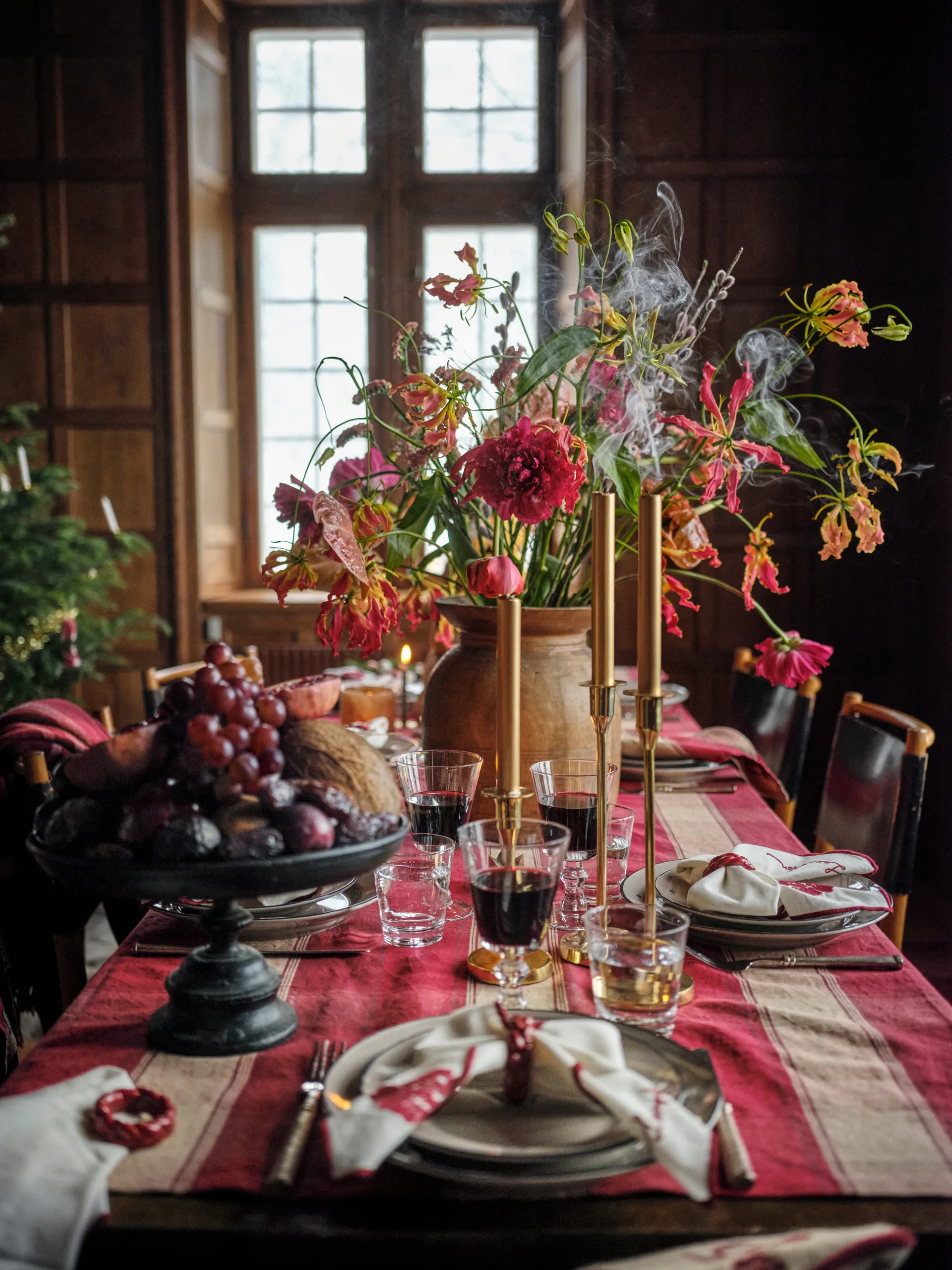 Checked Linen-Cotton duk 150x250 cm, Rød-beige Lexington