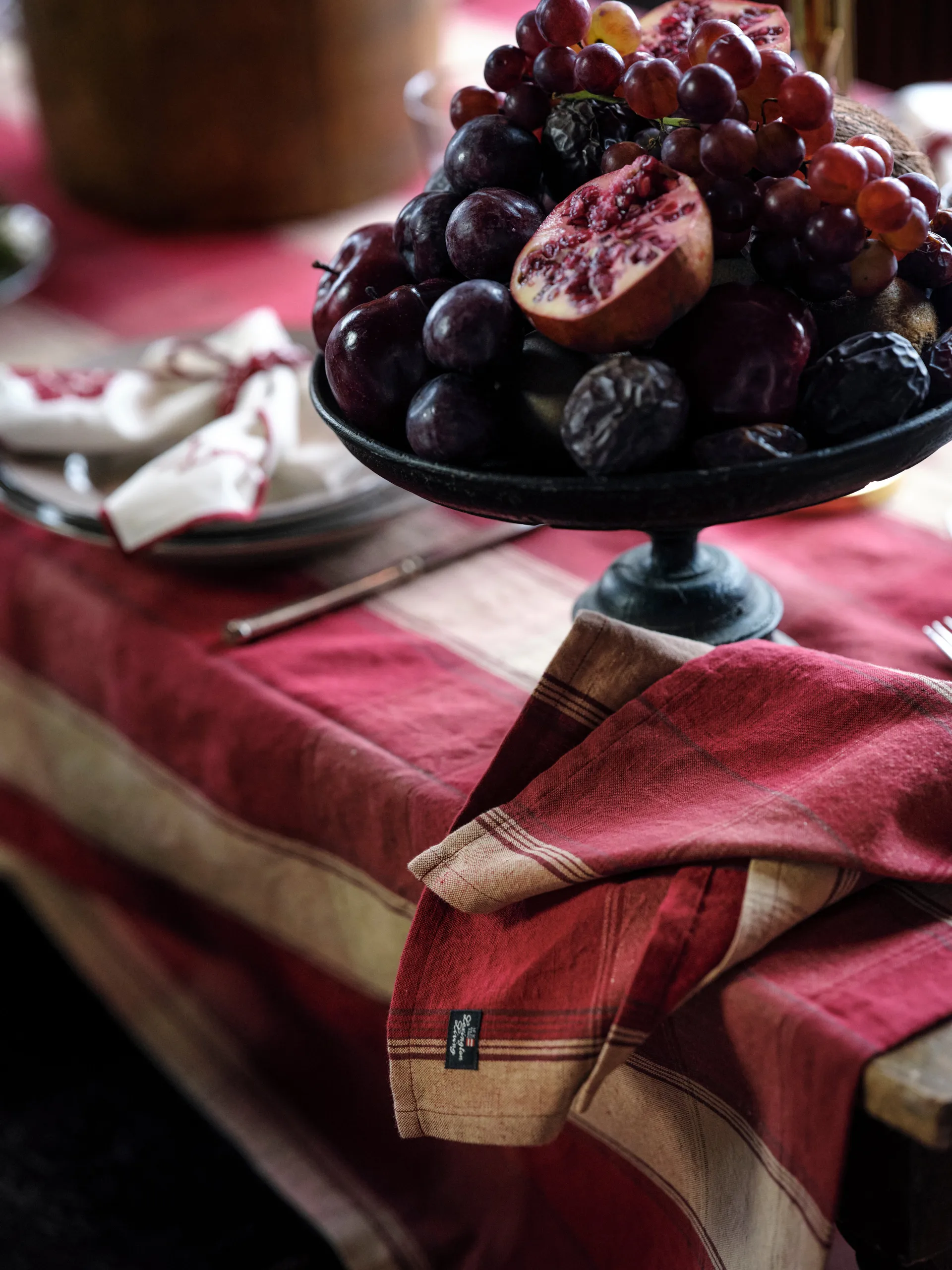 Checked Linen-Cotton serviett 50x50 cm, Rød-beige Lexington