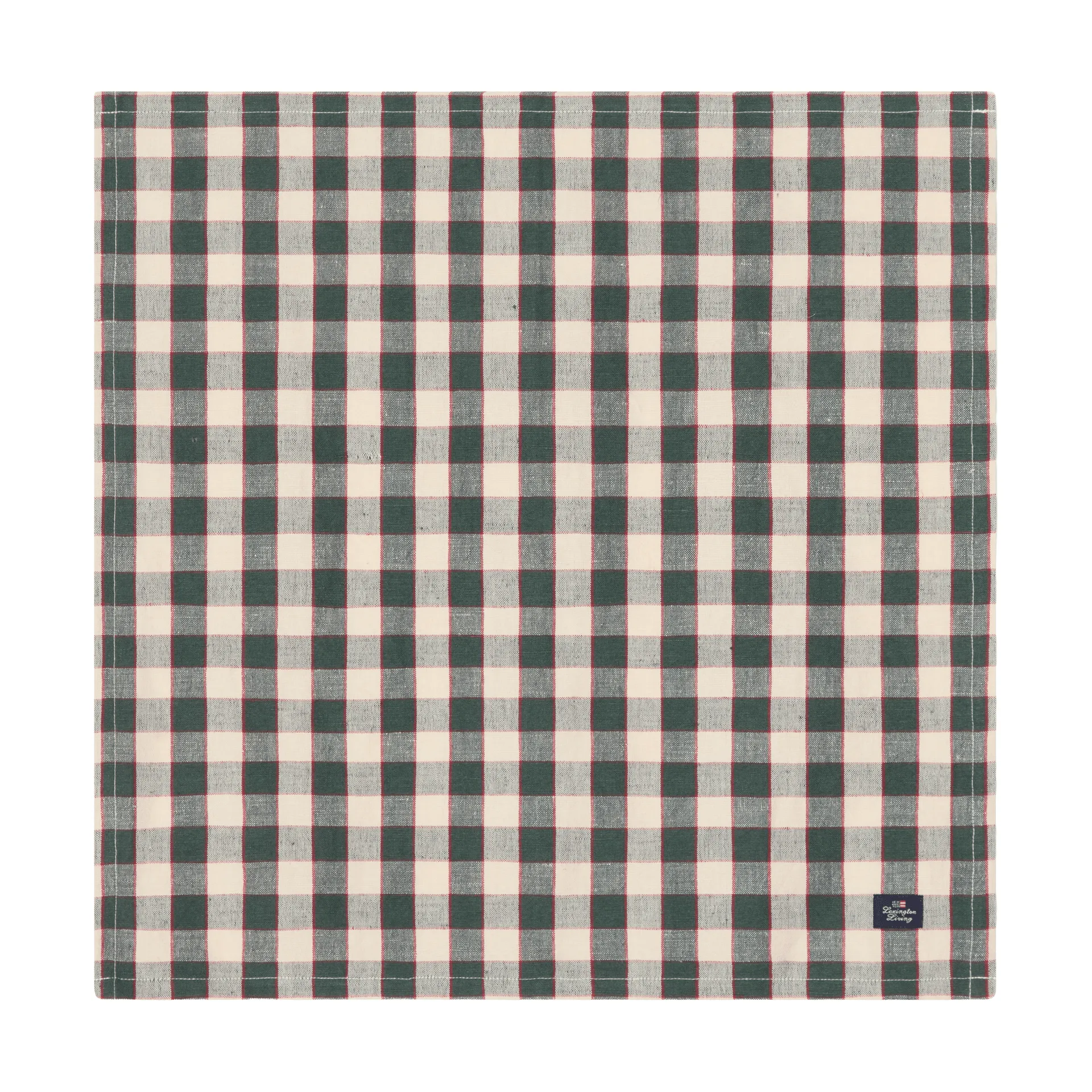 Checked Linen/Cotton stoffserviett 50x50 cm, Green-light beige-red Lexington