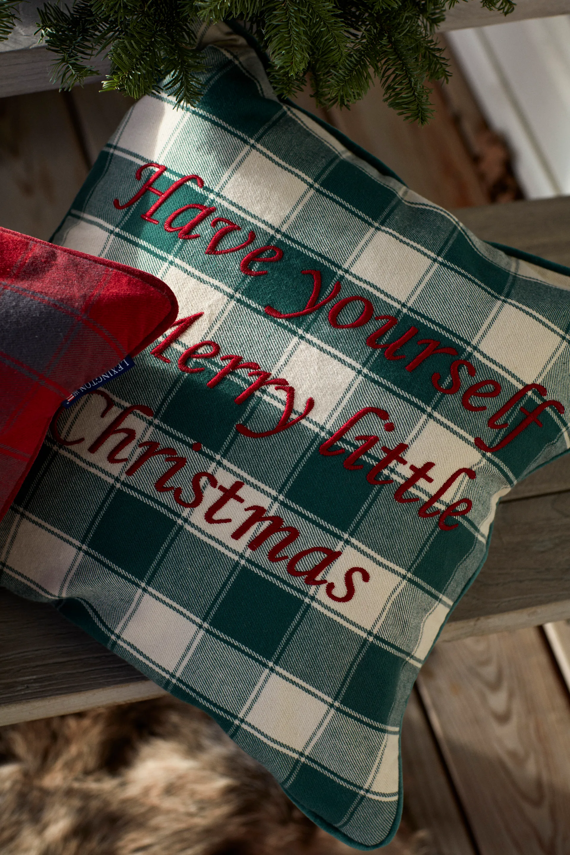 Checked Organic Cotton Flanell putetrekk 50 x 50 cm, Merry Little Christmas Lexington