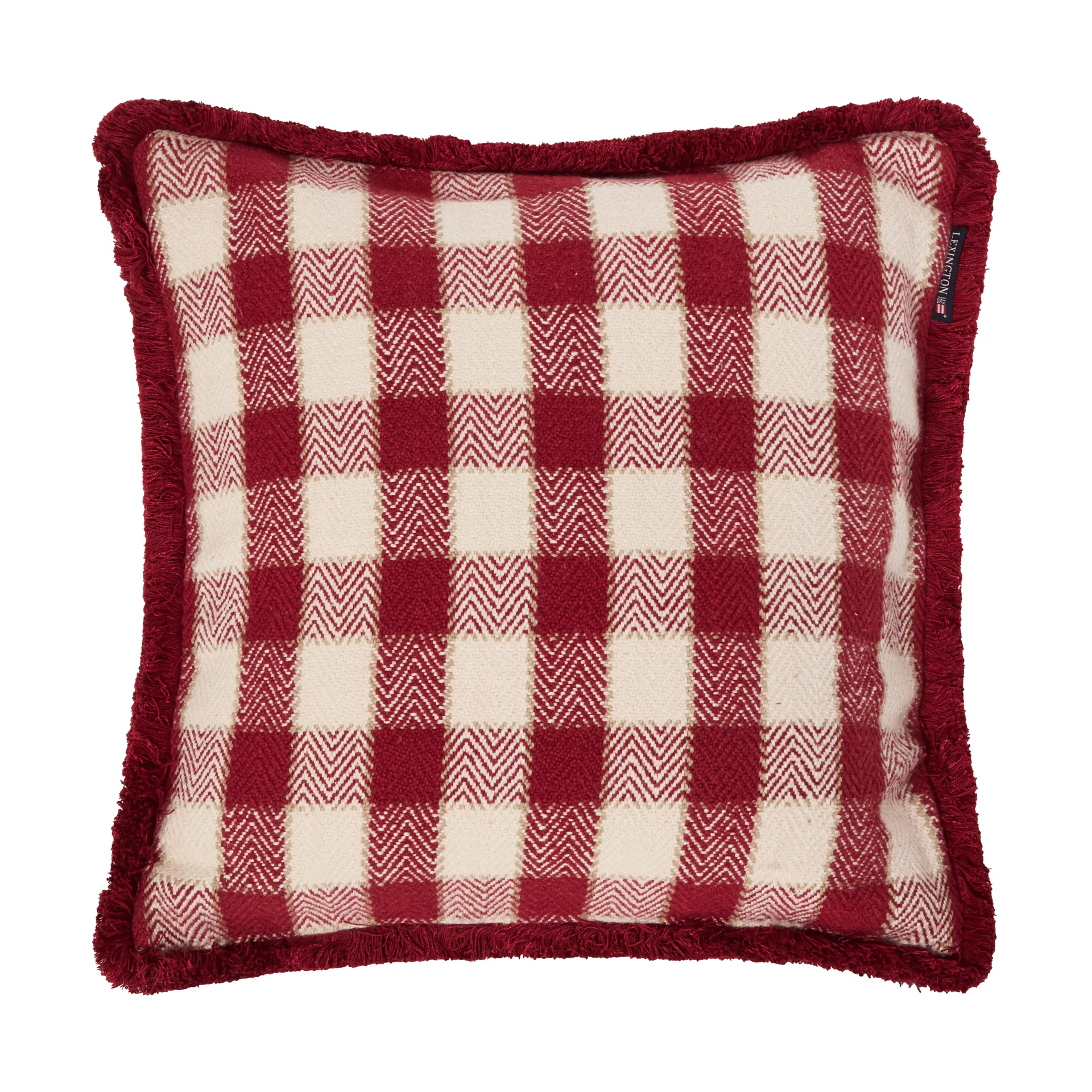 Checked organic cotton fringe putetrekk, Red-light beige-beige Lexington