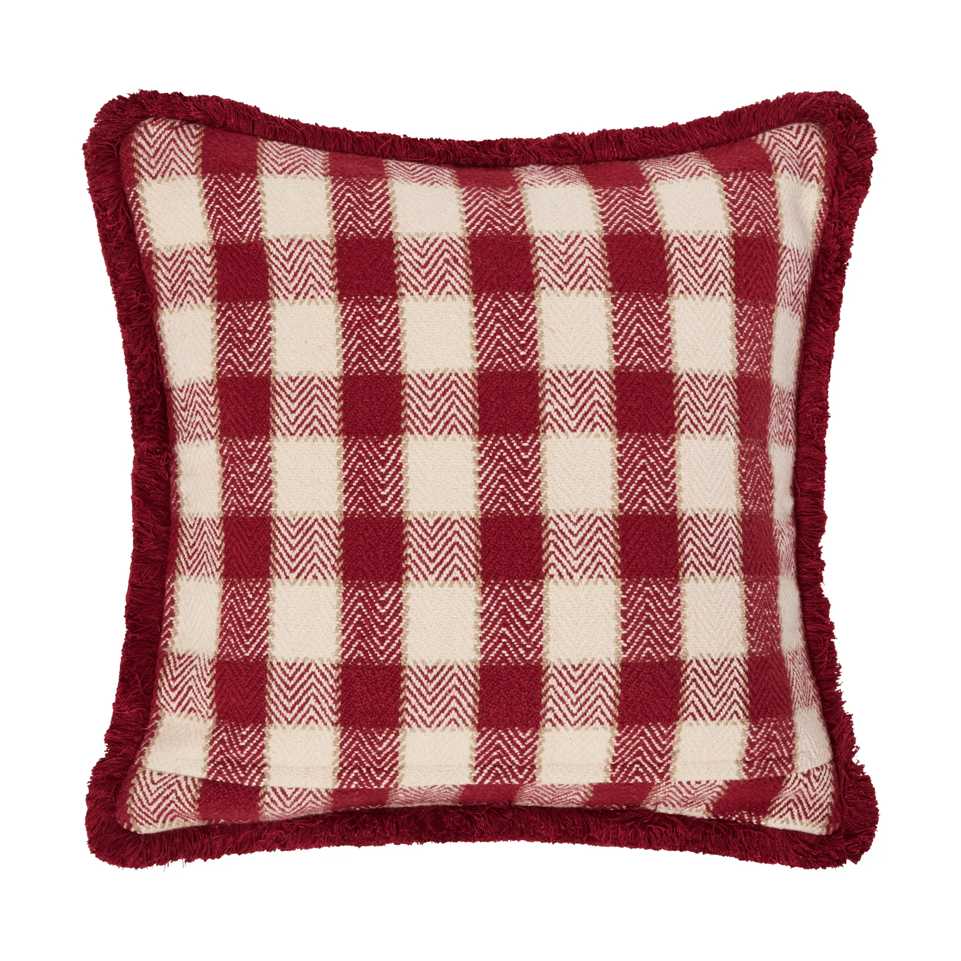 Checked organic cotton fringe putetrekk, Red-light beige-beige Lexington