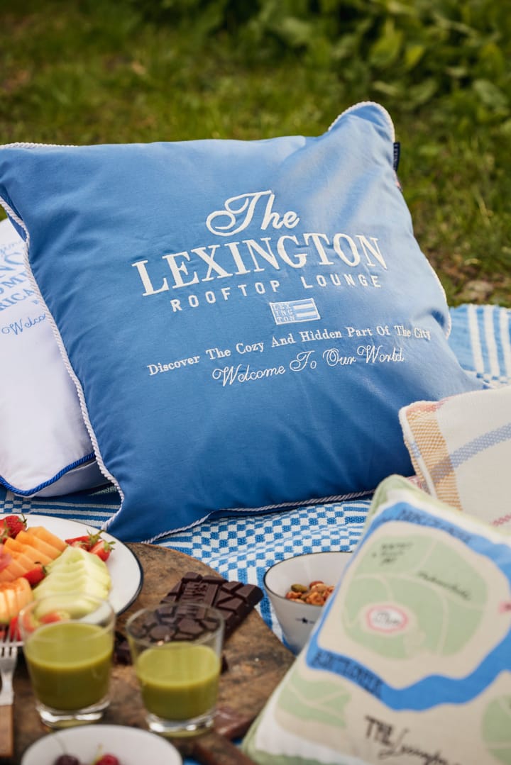 Checked Recycled Cotton piknikkteppe 150x150 cm, Blue Lexington