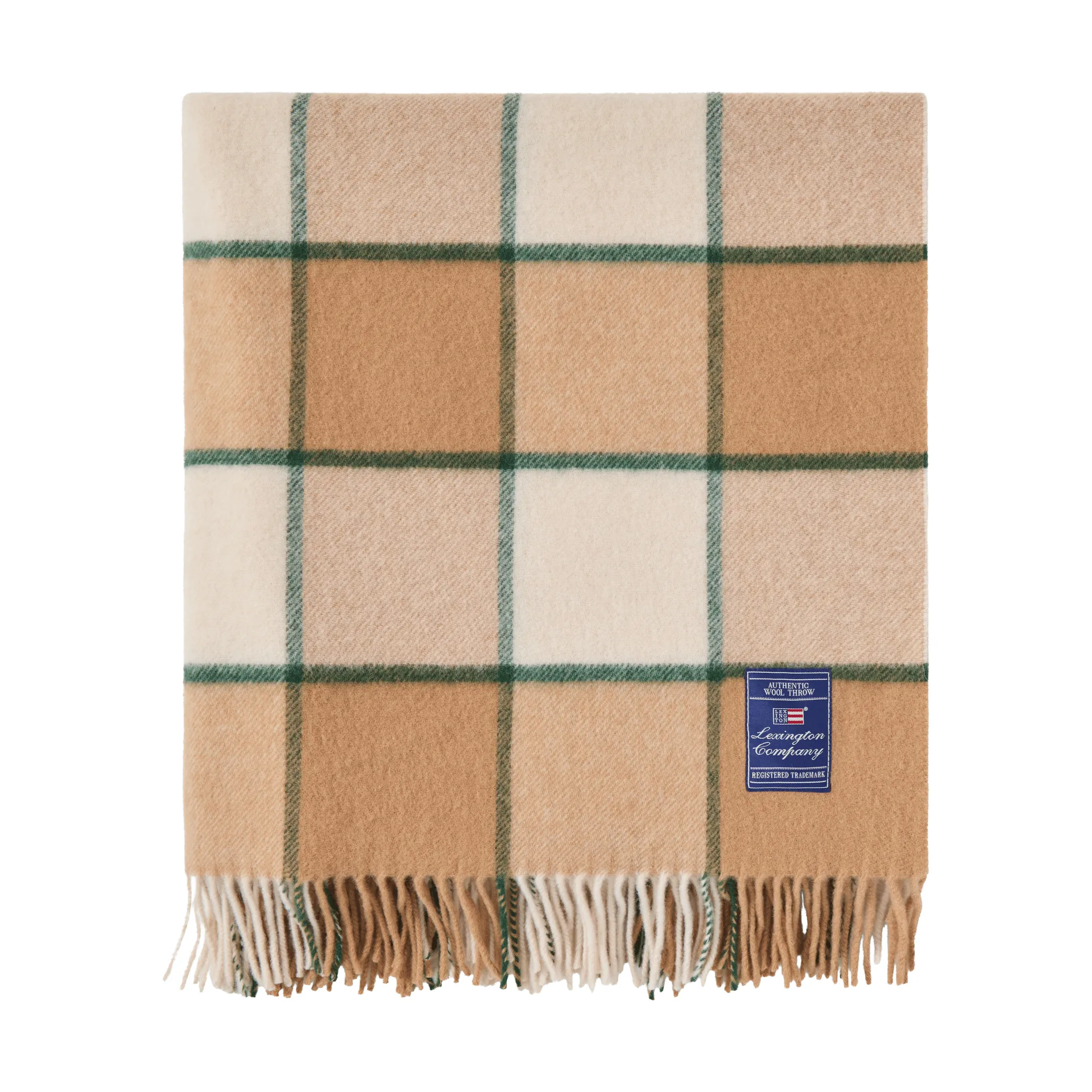 Checked Recycled Wool pledd 130 x 170 cm, Beige-Light beige-green Lexington