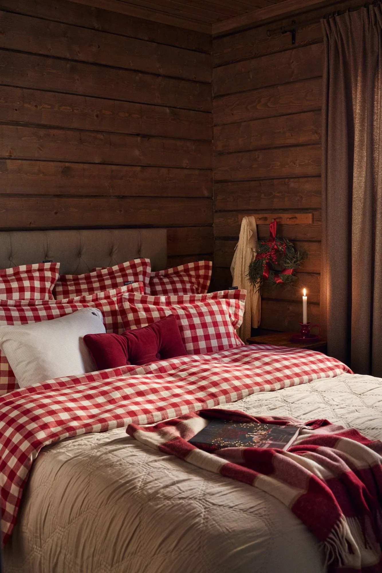 Checked Recycled Wool pledd 130 x 170 cm, Red-Light beige-beige Lexington