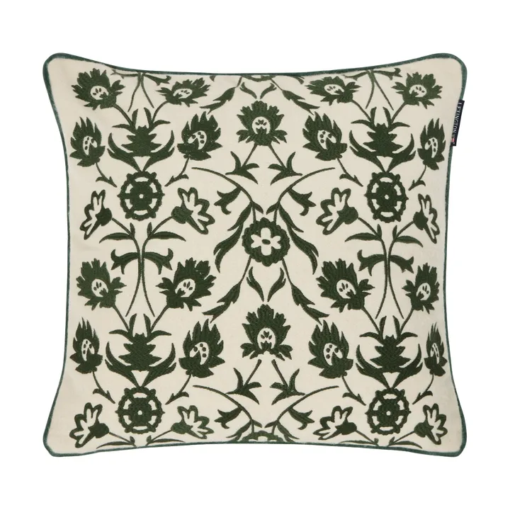 Flower Embroidered Wool Mix putetrekk 50x50 - Light beige-green - Lexington