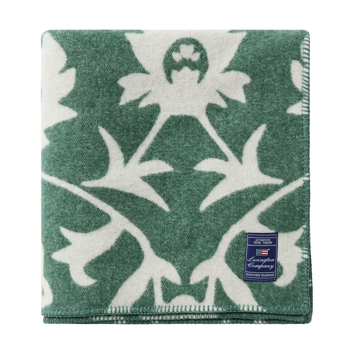Flower jacquardvevd ullpledd - Green-Light beige - Lexington