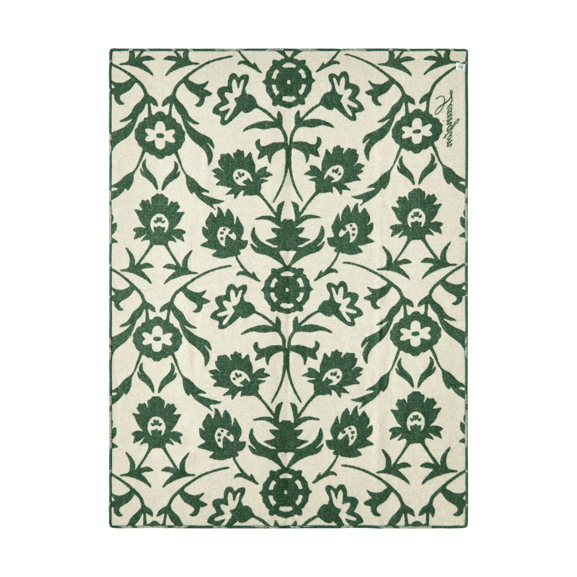 Flower jacquardvevd ullpledd, Green-Light beige Lexington