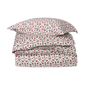 Flower Printed Cotton Sateen sengesett - White-red-green-beige, 2 st 50x60 cm/1 st 220x220 cm - Lexington
