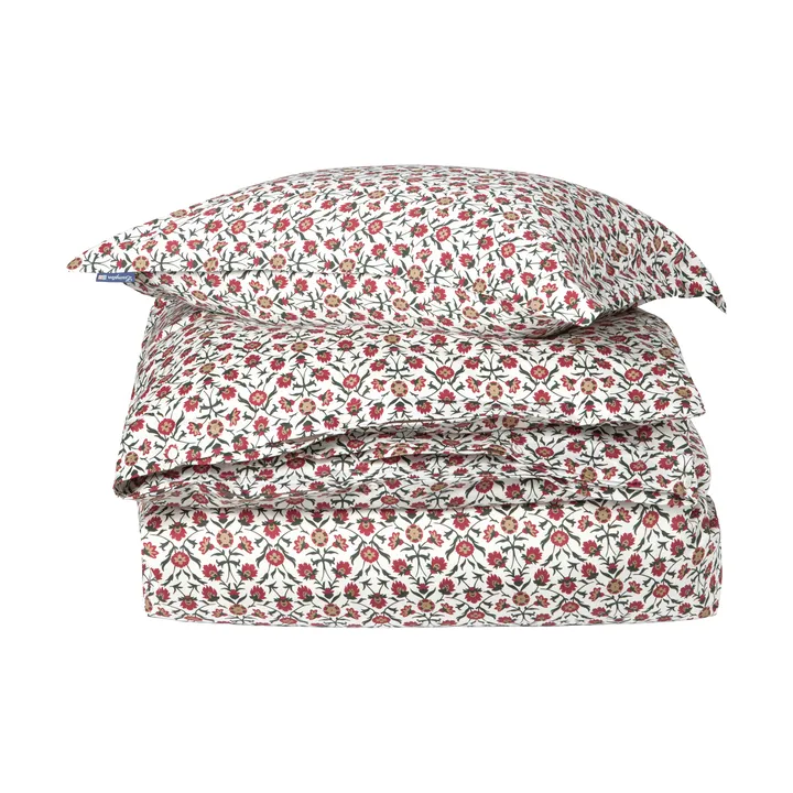 Flower Printed Cotton Sateen sengesett - White-red-green-beige, 50x60 cm/150x210 cm - Lexington