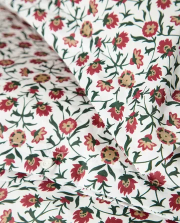 Flower Printed Cotton Sateen sengesett - White-red-green-beige, 50x60 cm/150x210 cm - Lexington