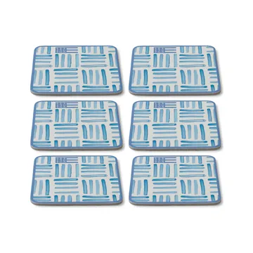 Graphic Printed glassunderlag 6-pakning - Blue-White - Lexington