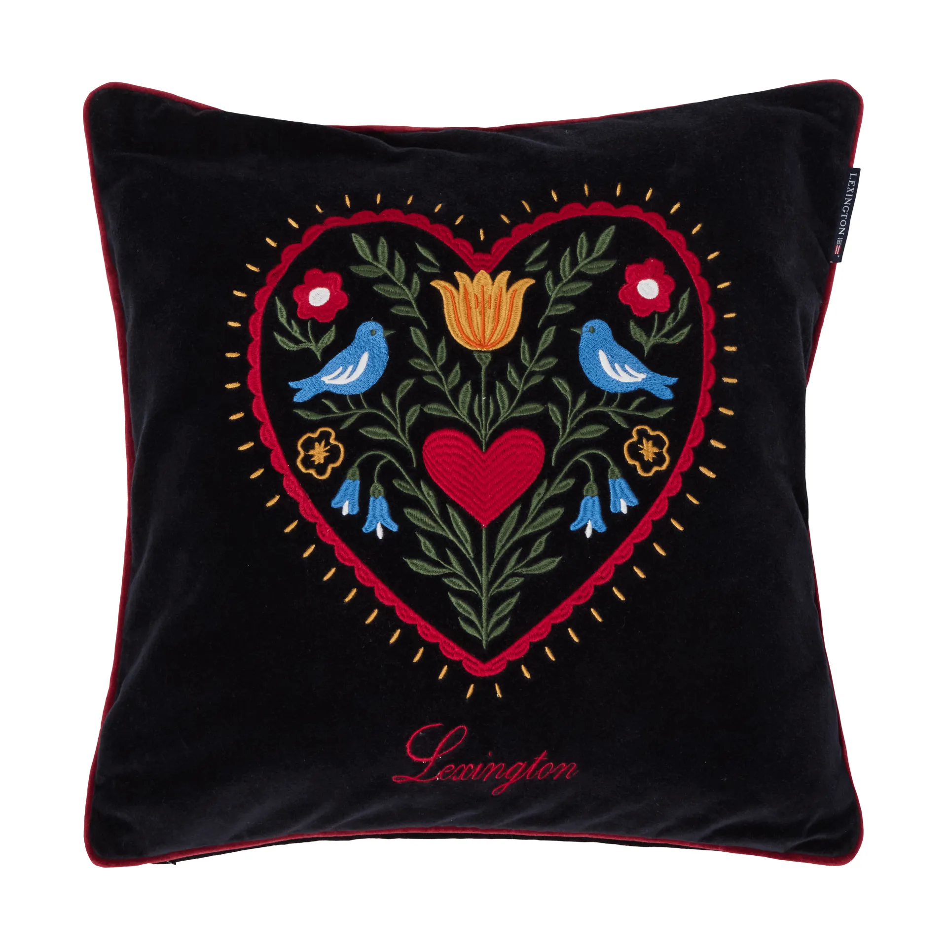 Heart økologisk bomullsfløyel putetrekk, Black-multi, 50x50 cm Lexington