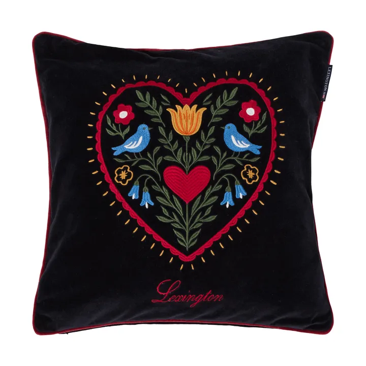 Heart økologisk bomullsfløyel putetrekk - Black-multi, 50x50 cm - Lexington