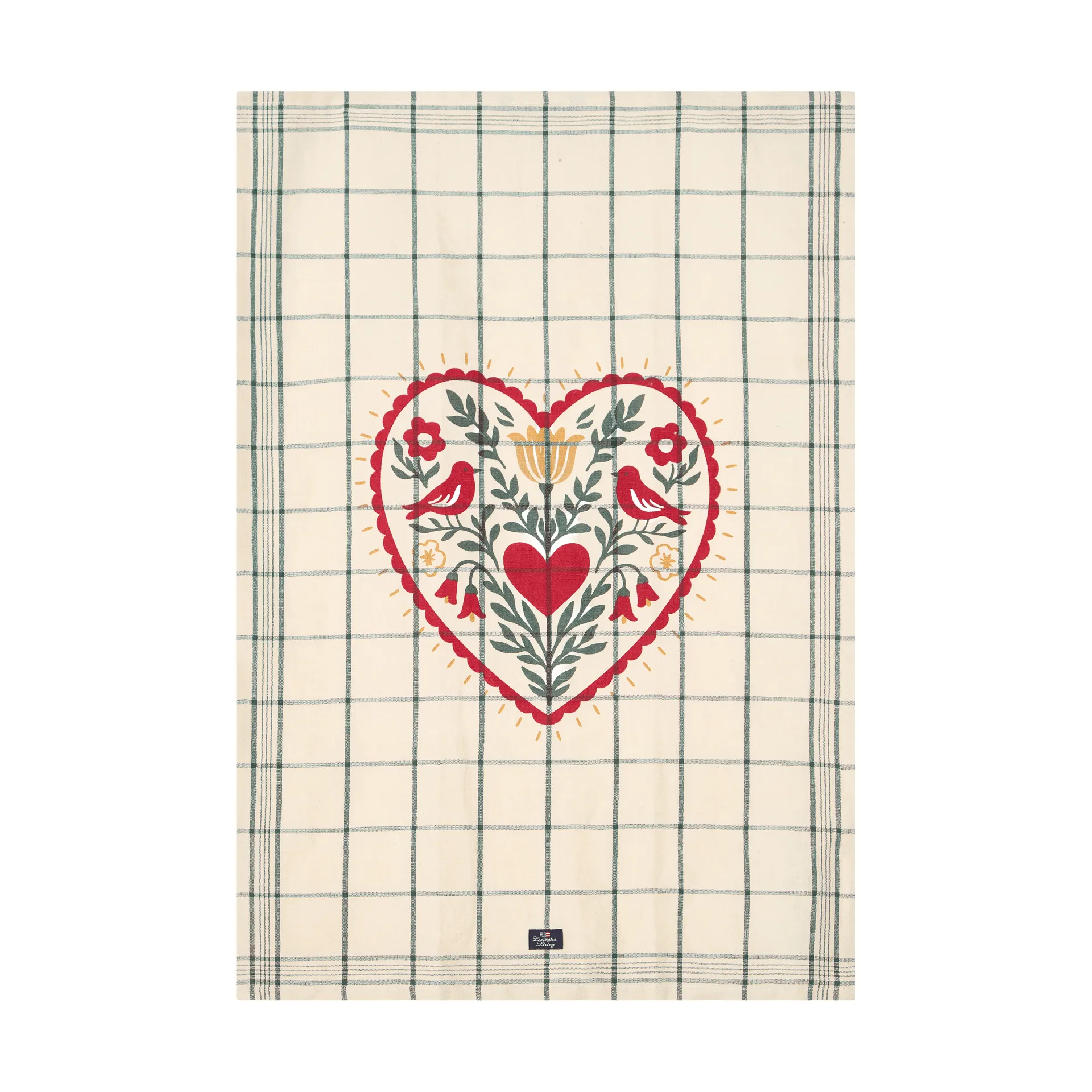 Heart lin/ bomull kjøkkenhåndkle, White-green-red, 50x70 cm Lexington