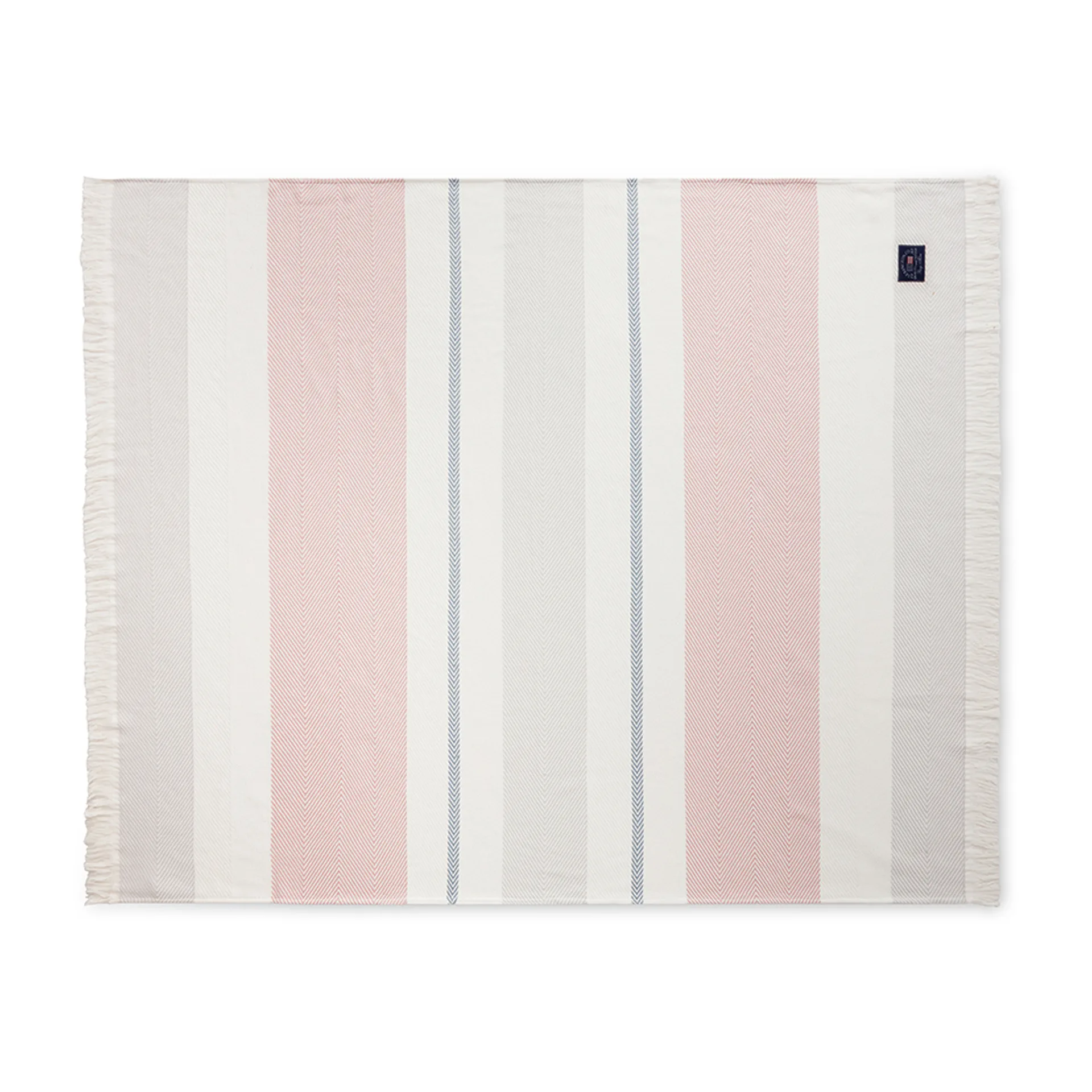 Herringbone Striped Recycled bomullspledd, Hvit-rosa Lexington