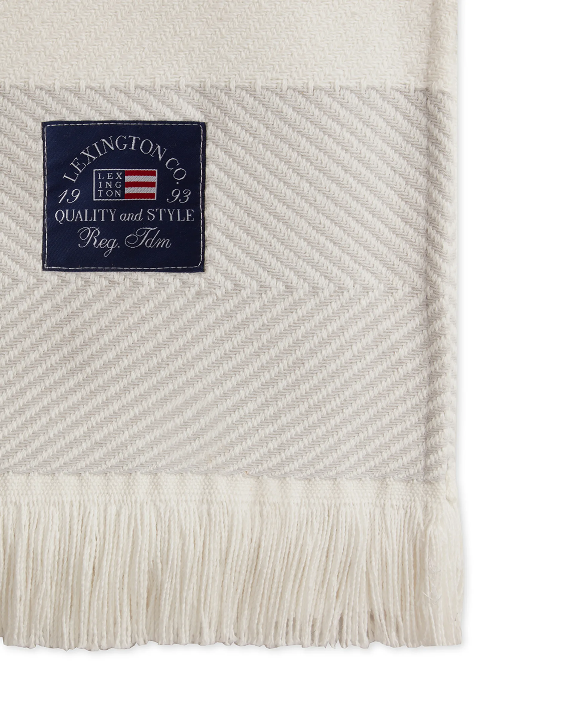 Herringbone Striped Recycled bomullspledd, Hvit-rosa Lexington