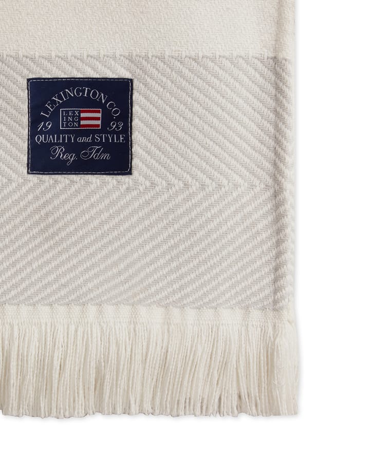 Herringbone Striped Recycled bomullspledd, Hvit-rosa Lexington