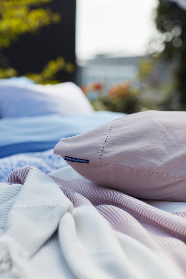 Herringbone Striped Recycled bomullspledd, Hvit-rosa Lexington